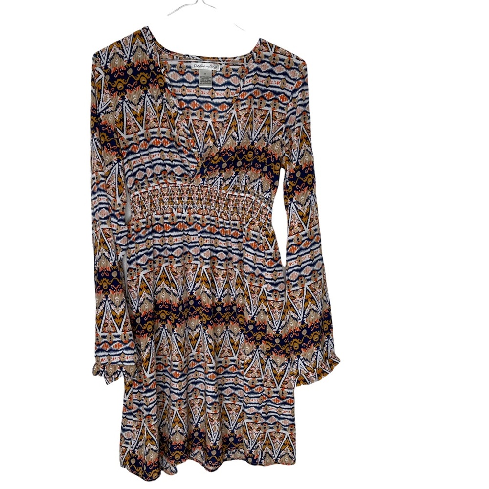 Demanding Aztec Print Long Sleeve V Neck Dress Size Medium